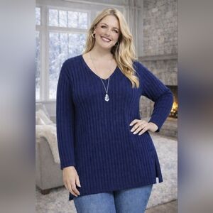 Avenue Navy Ribbed Knit Top